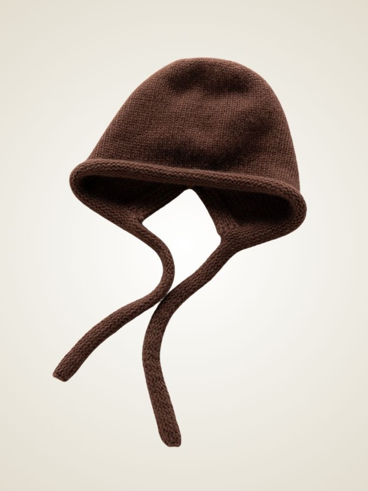 LanlyCashmere Cashmere Knit Bonnet Hat – Soft Tie-Up Winter Beanie