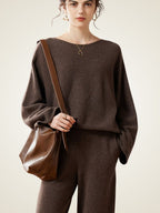 LanlyCashmere Relaxed Cashmere Lounge Set – Soft Knit Top & Tapered Pants