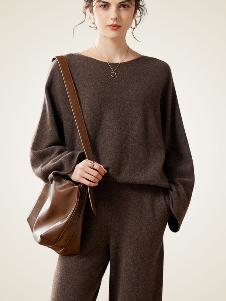 LanlyCashmere Relaxed Cashmere Lounge Set – Soft Knit Top & Tapered Pants