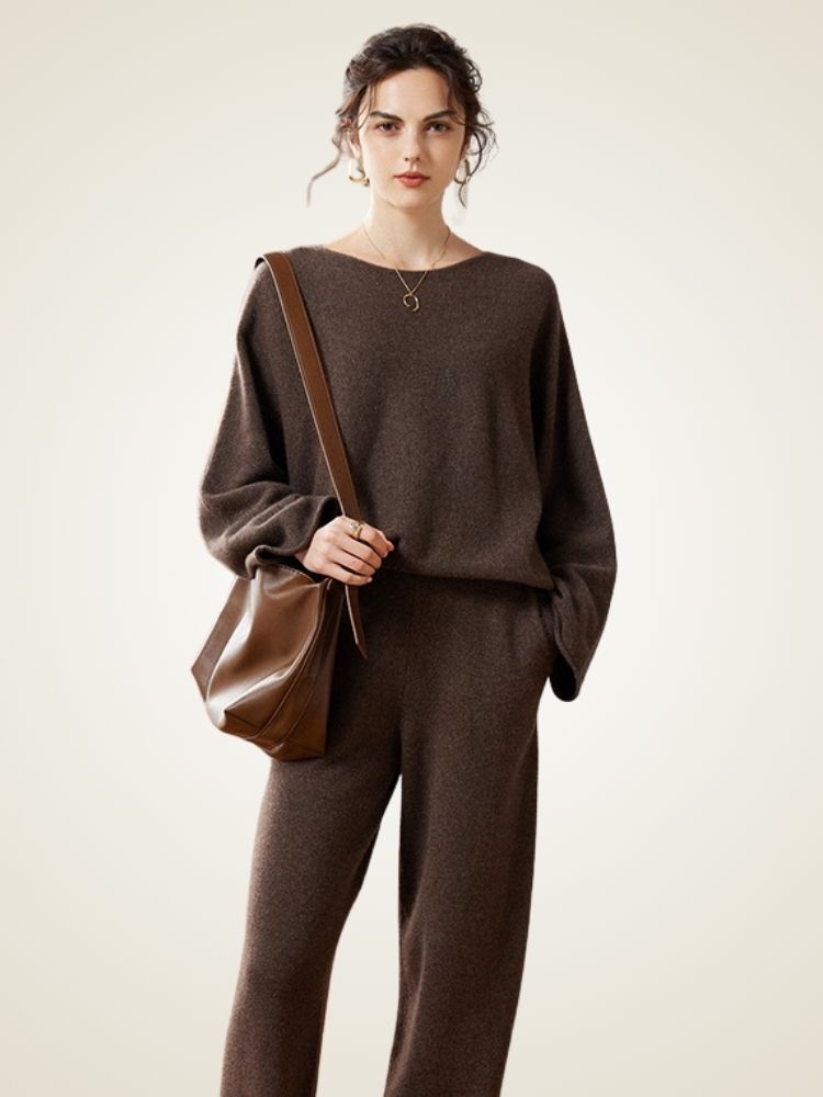 LanlyCashmere Relaxed Cashmere Lounge Set – Soft Knit Top & Tapered Pants