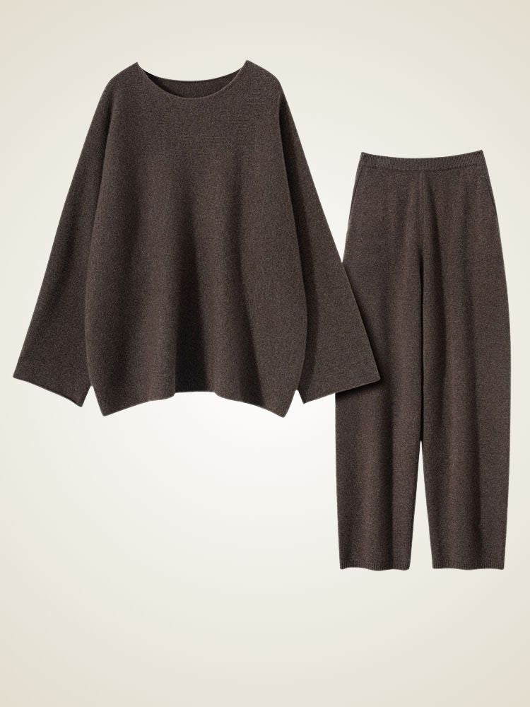 LanlyCashmere Relaxed Cashmere Lounge Set – Soft Knit Top & Tapered Pants