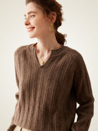 LanlyCashmere Ribbed Cashmere V-Neck Sweater – Elegant Slim Fit Knit