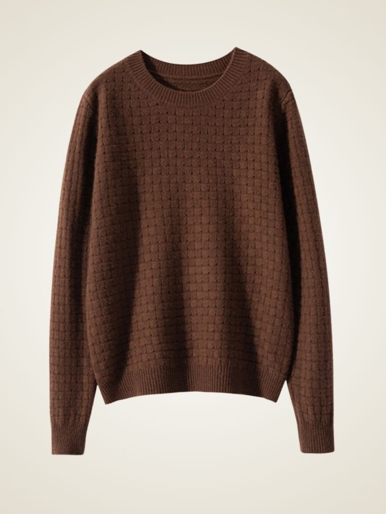 LanlyCashmere Textured Cashmere Sweater – Basketweave Knit Crewneck Pullover