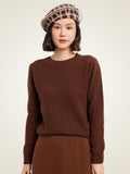 LanlyCashmere Textured Cashmere Sweater – Basketweave Knit Crewneck Pullover