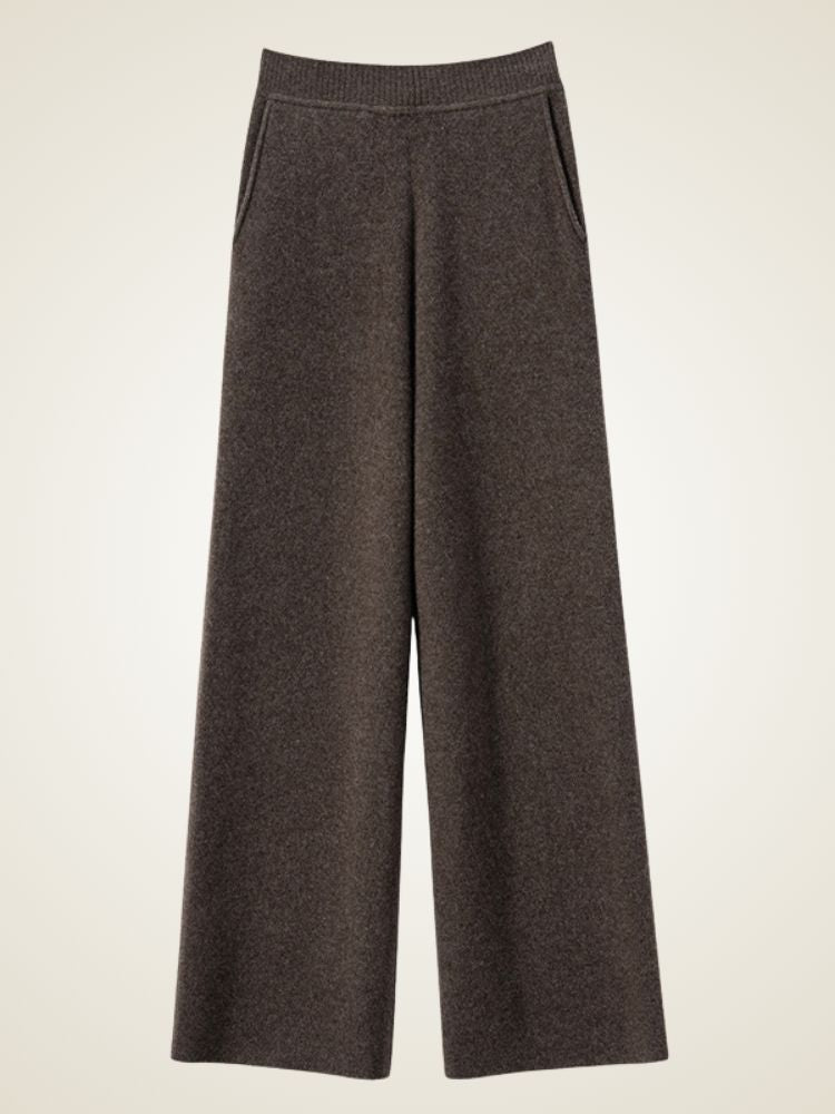 LanlyCashmere Women’s Cashmere Straight Leg Pants – High Waisted Knit Trousers
