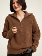 LanlyCashmere Women's Ribbed Half Zip Cashmere Sweater