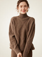 Lanlycashmere Geometric Cashmere Sweater Dress – Longline Turtleneck Knit