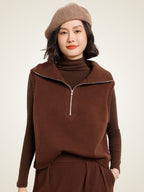 Lanlycashmere Zip Neck Cashmere Sweater Vest – Sleeveless Turtleneck Knit