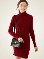 LanlyCashmere Turtleneck Cashmere Dress Slim Fit Knit Bodycon