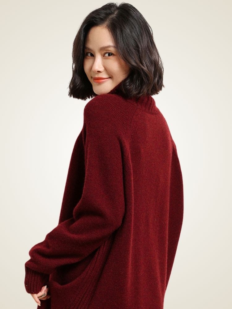 Lanlycashmere Turtleneck Cashmere Sweater Dress – Cozy Knit Midi Dress