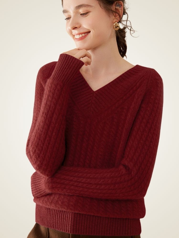 Iliviana - Pull en tricot torsadé à col en V