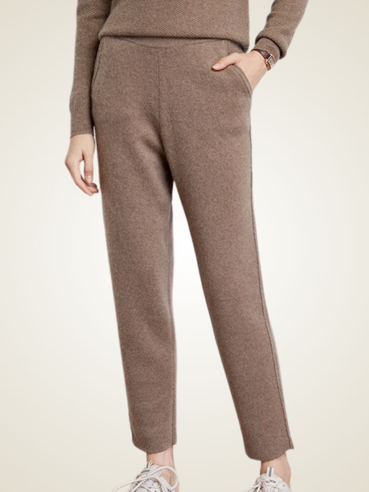 LanlyCashmere Ankle Length Cashmere Pants Slim Fit Knit Trousers