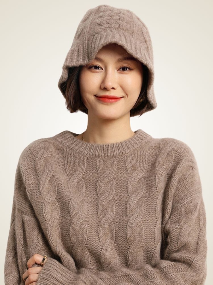 LanlyCashmere Cable Knit Cashmere Beanie – Women’s Soft Winter Hat