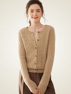 LanlyCashmere Cable Knit Cashmere Cardigan – Soft Crewneck Button Sweater