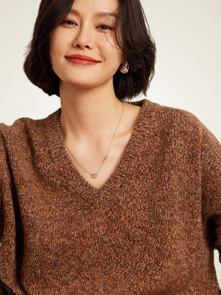 LanlyCashmere Cashmere Blend V-Neck Sweater – Relaxed 5 Gauge Knit