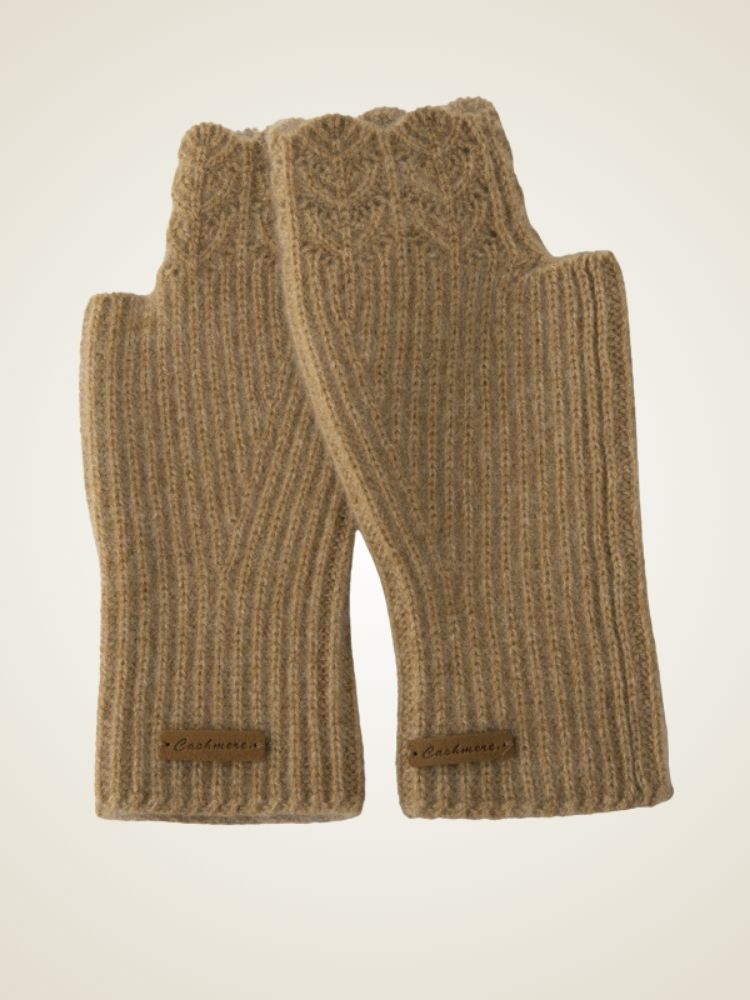 LanlyCashmere Cashmere Fingerless Gloves – Ribbed Knit Arm Warmers