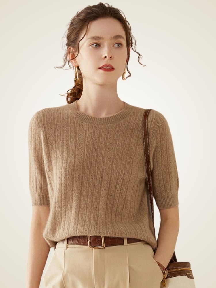 LanlyCashmere Cashmere Short Sleeve Sweater – Lightweight Crewneck Knit Top