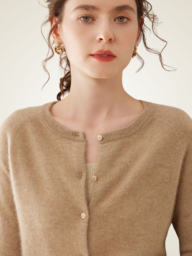 LanlyCashmere Classic Round Neck Premium Mongolia Cashmere Cardigan