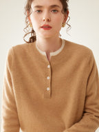 LanlyCashmere Contrast Trim Cashmere Henley Sweater – Soft Minimalist Knit