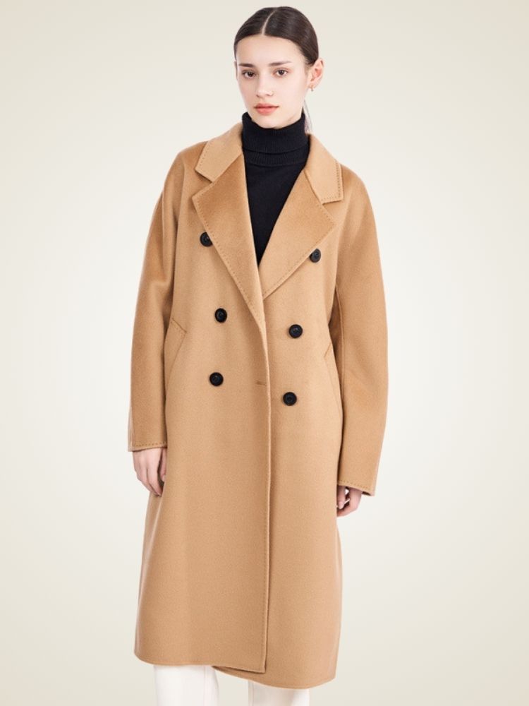 LanlyCashmere Double Breasted Cashmere Coat Women Long Tailored