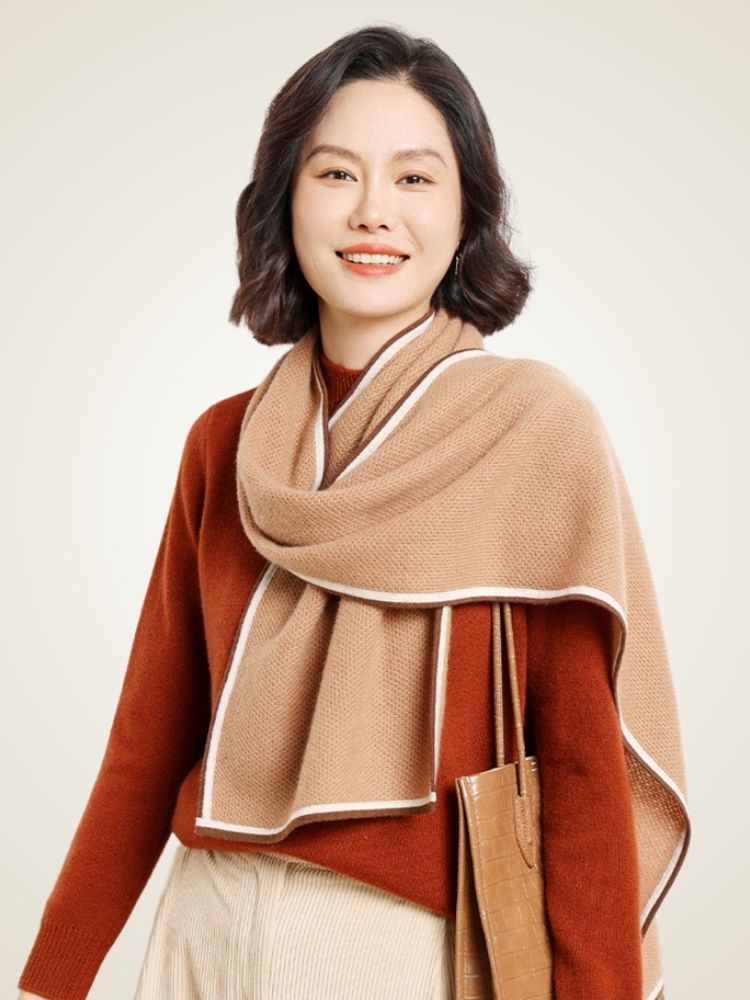 LanlyCashmere Lightweight Cashmere Scarf – Soft Honeycomb Knit Neck Wrap