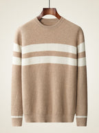 LanlyCashmere Men’s Striped Cashmere Sweater – Textured Knit Crew Neck Pullover