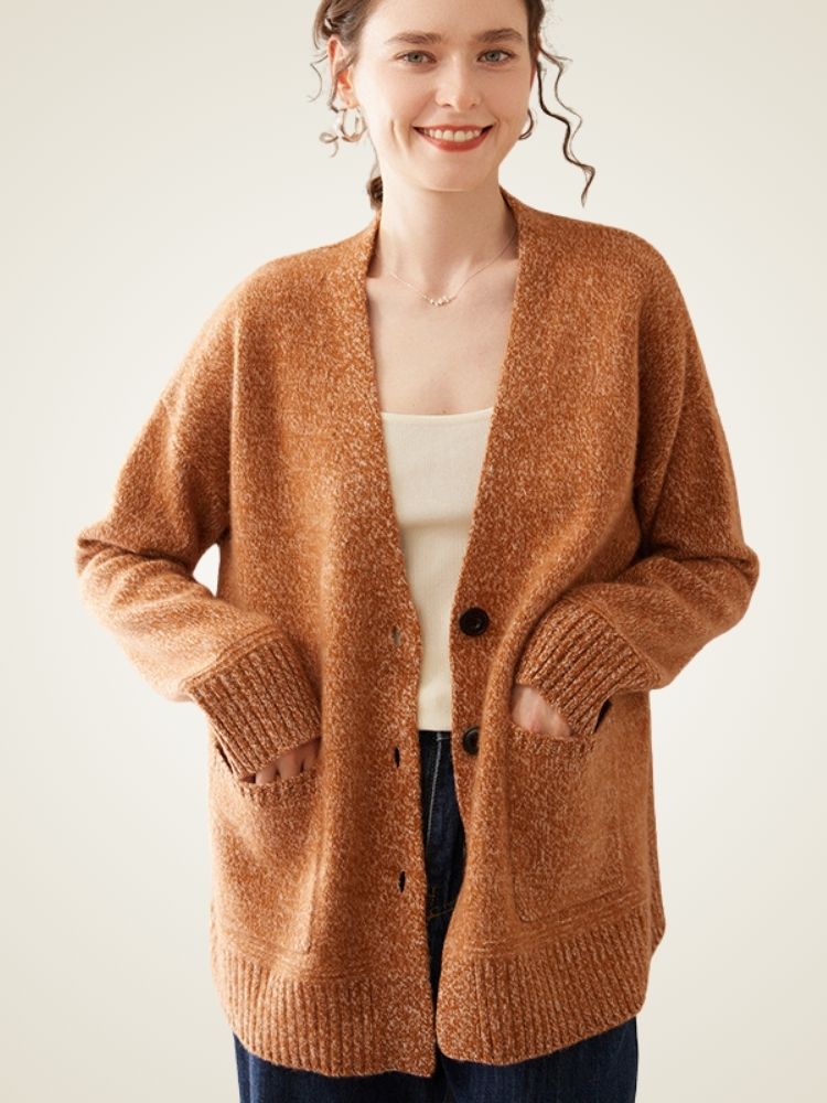 LanlyCashmere Oversized Cashmere Cardigan – Soft Knit Button Front Sweater