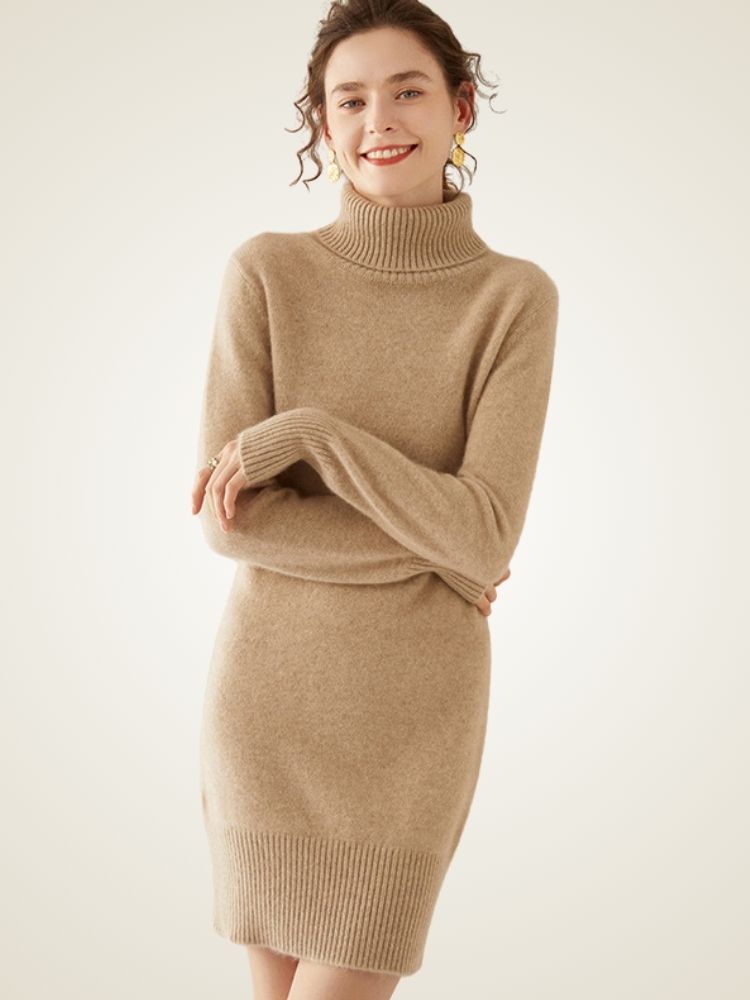 LanlyCashmere Turtleneck Cashmere Dress Slim Fit Knit Bodycon