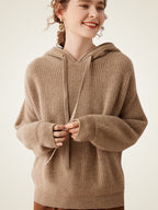 LanlyCashmere Women’s Cashmere Hoodie Sweater – Ribbed Knit Pullover