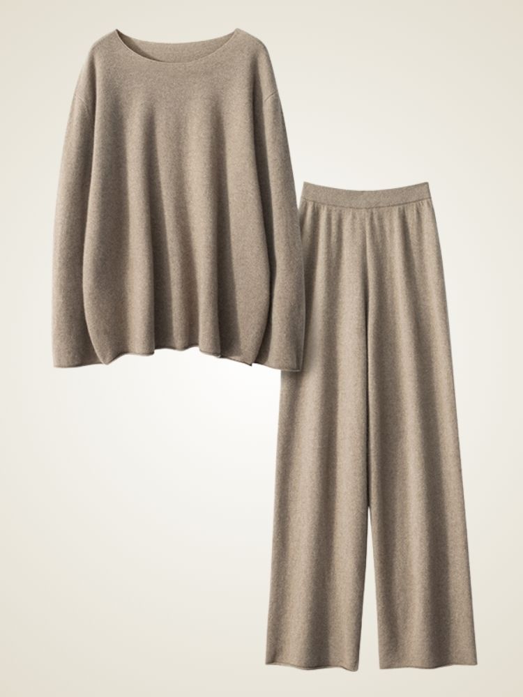LanlyCashmere Women’s Cashmere Lounge Set – Soft Knit Sweater & Wide Leg Pants