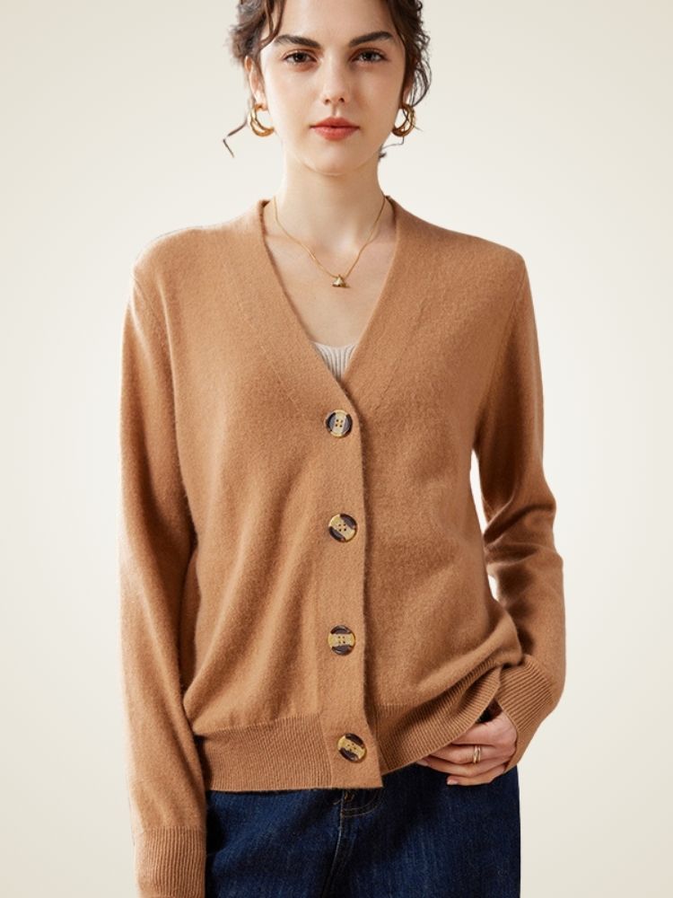 LanlyCashmere Women’s Cashmere V Neck Cardigan – Relaxed Fit Button Knit Sweater