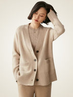 LanlyCashmere Women’s Chunky Cashmere Cardigan – Deep V Neck Button Knit Sweater
