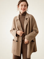 LanlyCashmere Women’s Herringbone Cashmere Coat – Mid-Length Elegant Overcoat