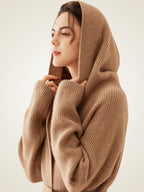 LanlyCashmere Women’s Hooded Wool Cashmere Cardigan Coat – Longline Knit Sweater