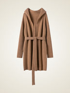 LanlyCashmere Women’s Hooded Wool Cashmere Cardigan Coat – Longline Knit Sweater