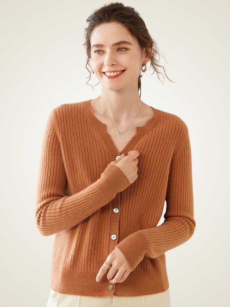 LanlyCashmere Women’s Ribbed Cashmere Cardigan – Slim Fit Button Knit Sweater