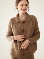 LanlyCashmere Wool Cashmere Blend Cardigan – Thick Cable Knit Toggle Sweater