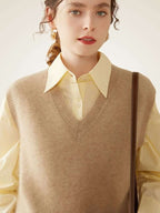 Lanlycashmere V-Neck Cashmere Sweater Vest – Classic Lightweight Knit Top