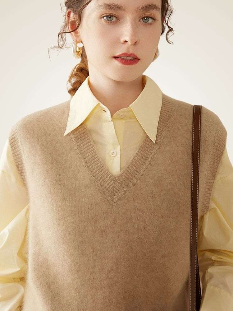 Lanlycashmere V-Neck Cashmere Sweater Vest – Classic Lightweight Knit Top