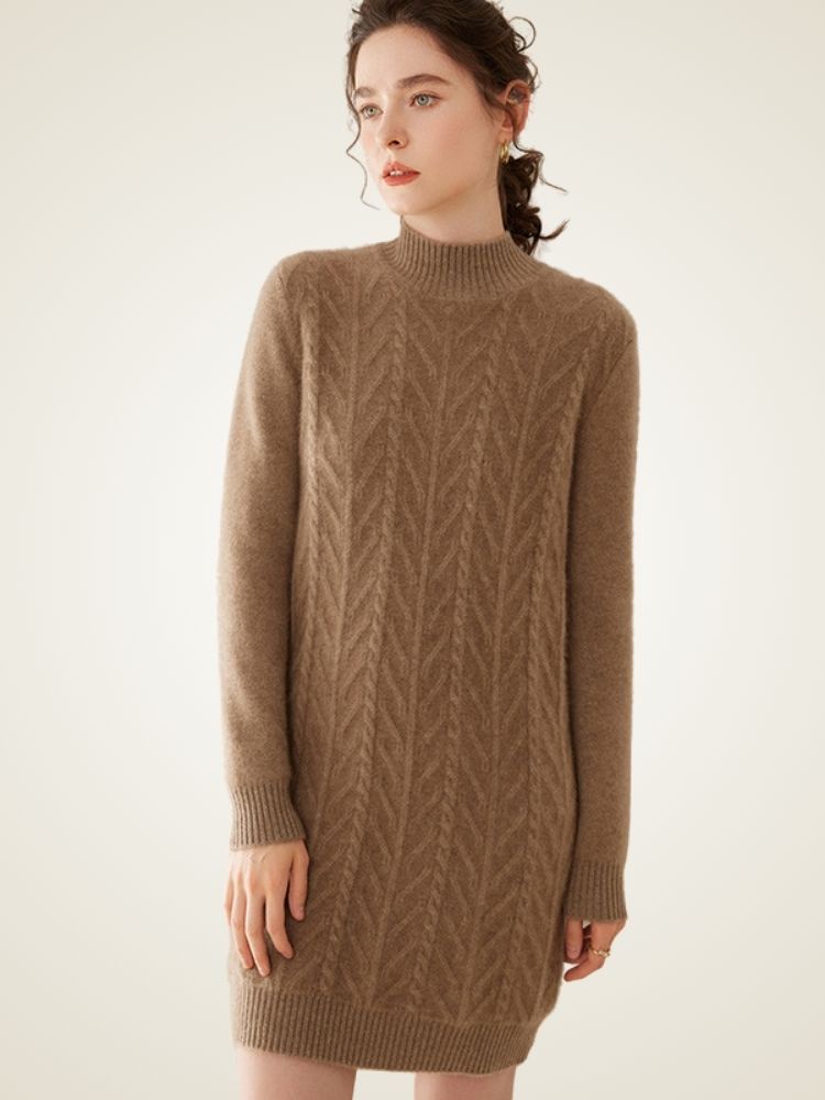Lanlycashmere Cable Knit Cashmere Dress Slim Fit Sweater LANLY Lanlycashmere Cable Knit Cashmere Dress Slim Fit Sweater LANLY