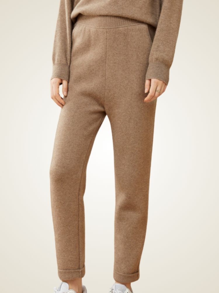 Lanlycashmere High Waist Cashmere Trousers – Slim Fit Knit Pants