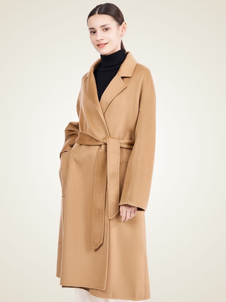 Lanlycashmere Long Cashmere Trench Coat Women – Belted Wrap Overcoat