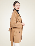 Lanlycashmere Mid Length Cashmere Coat Women – Double Breasted Belted Coat