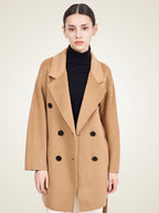 Lanlycashmere Mid Length Cashmere Coat Women – Double Breasted Belted Coat