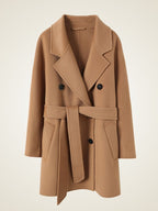 Lanlycashmere Mid Length Cashmere Coat Women – Double Breasted Belted Coat