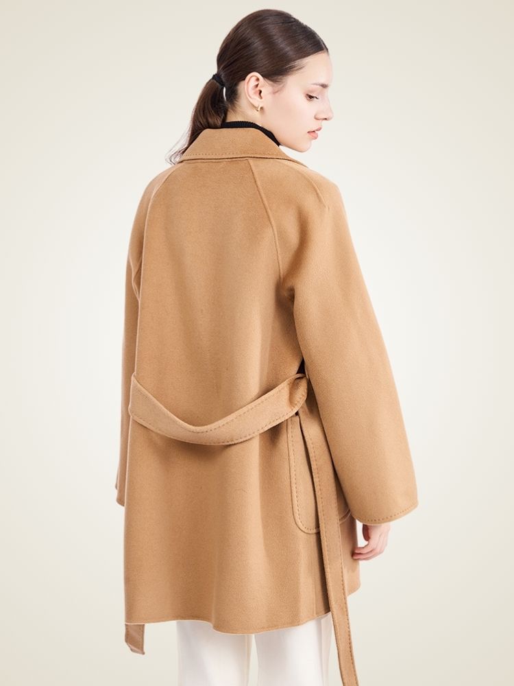 Lanlycashmere Mid Length Cashmere Coat Women – Minimalist Belted Wrap Coat