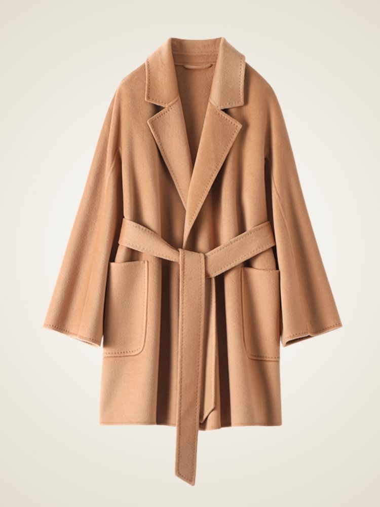 Lanlycashmere Mid Length Cashmere Coat Women – Minimalist Belted Wrap Coat