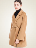 Lanlycashmere Mid Length Cashmere Coat Women – Minimalist Belted Wrap Coat