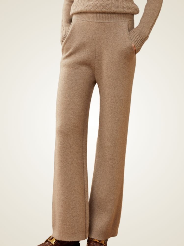 Lanlycashmere Women’s Cashmere Wide Leg Pants – Soft Knit Lounge Trousers