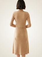 LanlyCashmere Robe mi-longue côtelée en cachemire Coupe ajustée Tricot élégant